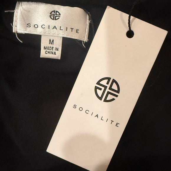 NWT Socialite Black Sleeveless Ruched Midi Dress Stretch Bodycon Size M - Picture 2 of 5